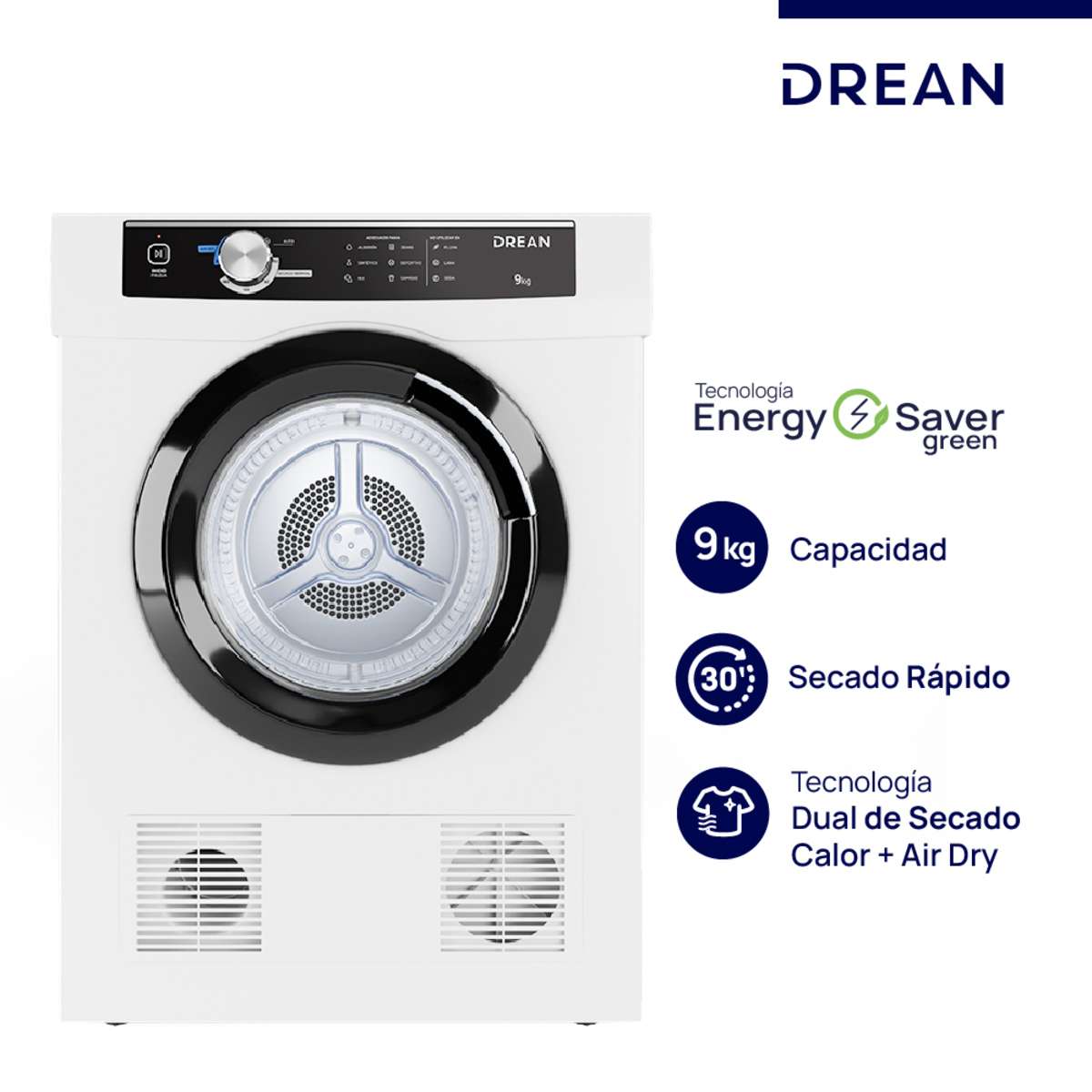 Secarropas Por Calor Drean SED090VBCL0 9KG Carga Frontal Blanco
